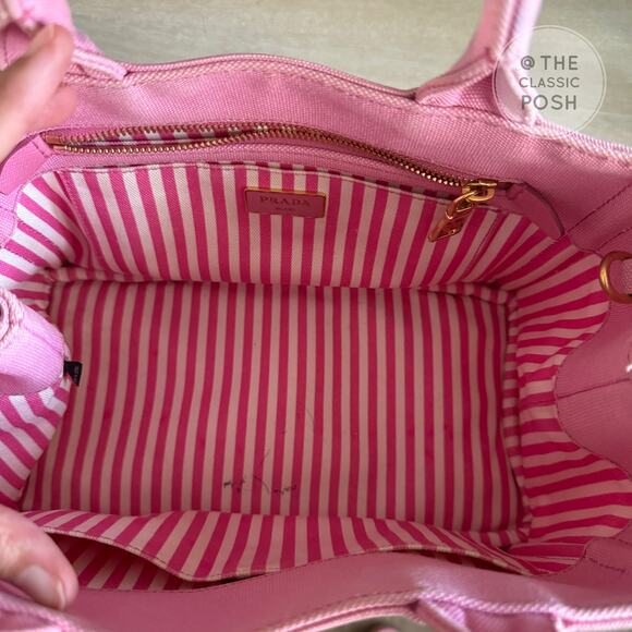 RARE Prada Canapa Small PINK Limited Striped Strap Tote Crossbody Bag - Picture 13 of 16